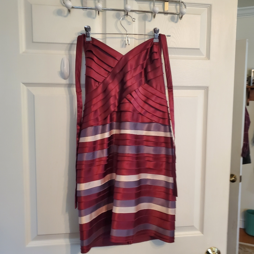 BCBG MAXAZRIA Chic Burgundy/Pink Striped Dress